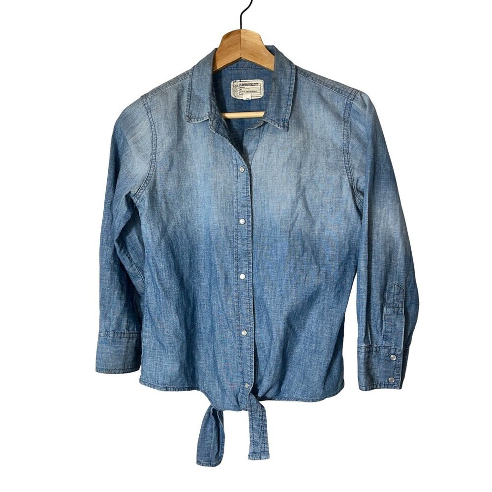 Current/Elliott Womens Tie Front Chambray Shirt Size 0 Western